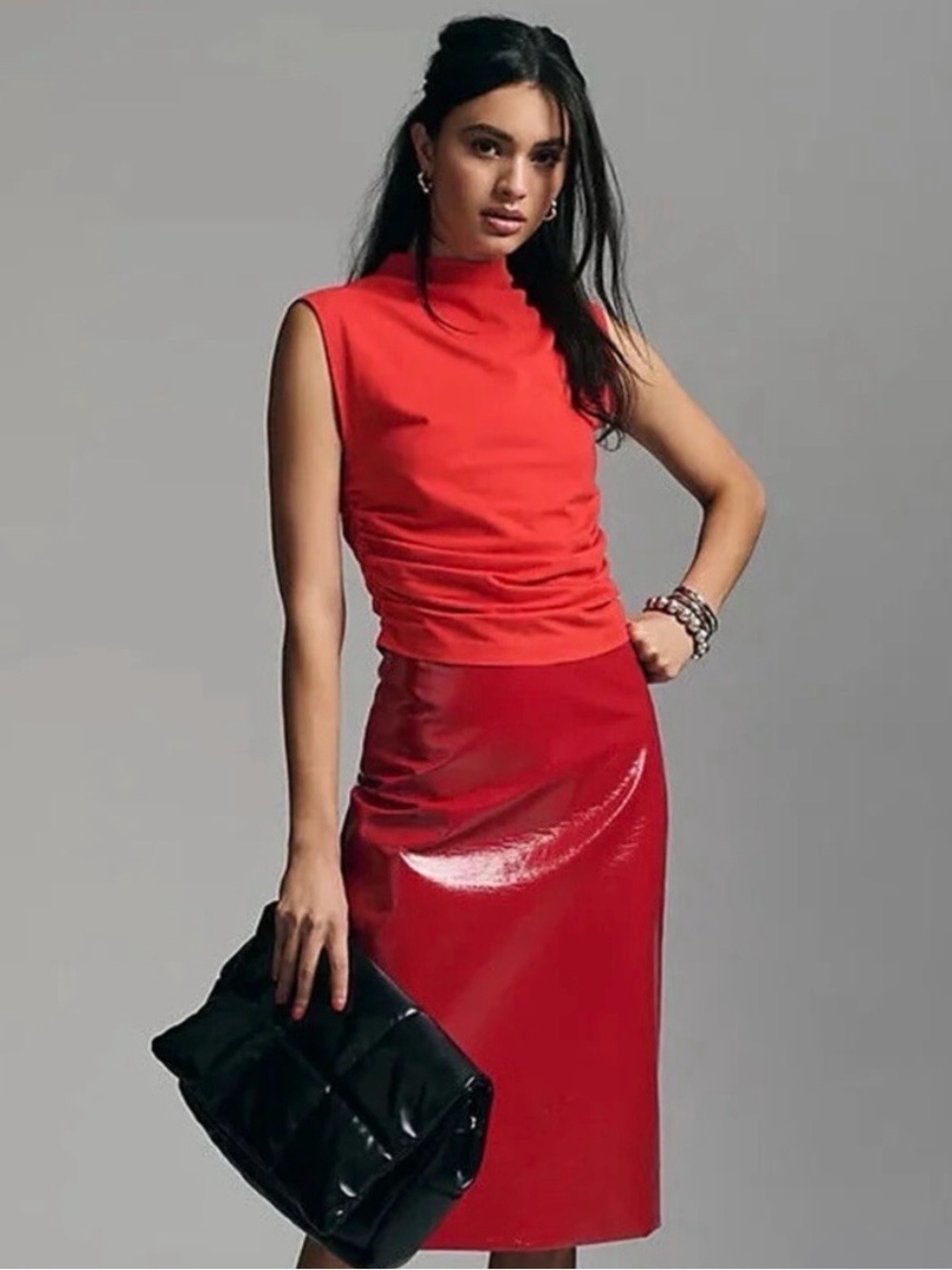 Maeve Mock-Neck Shell Top in Bright Red